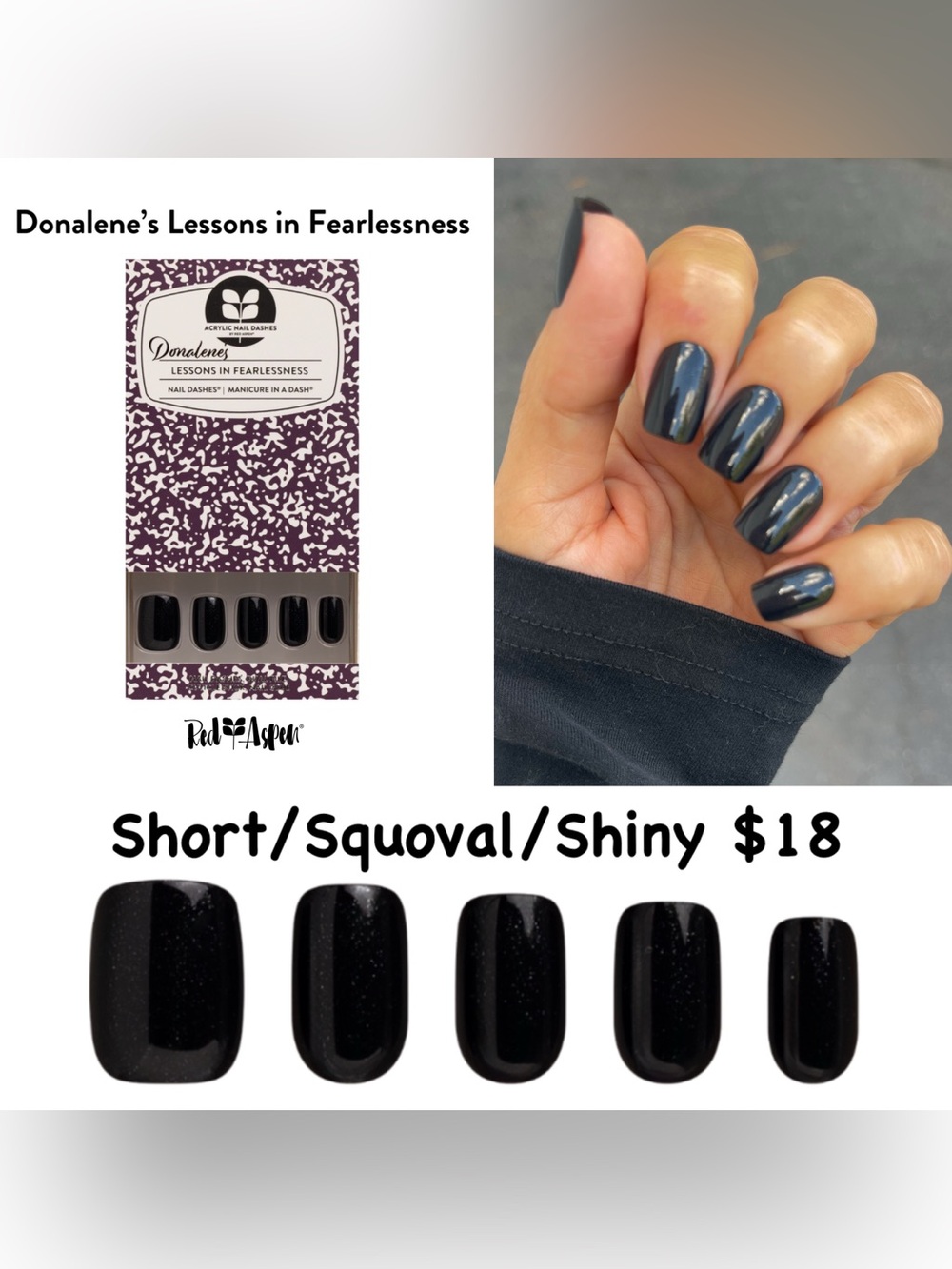 Dondalene Lessons in Fearlessness Short Squoval Press-On Nails - Shiny Black